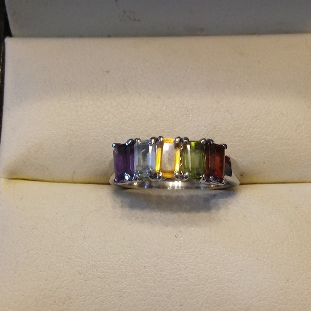 Multi-Color Gemstone Silver Ring - image 4